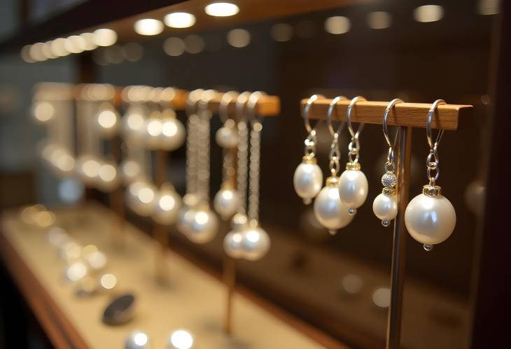 Beautiful Pearl Earrings in Luxurious Jewelry Showcase